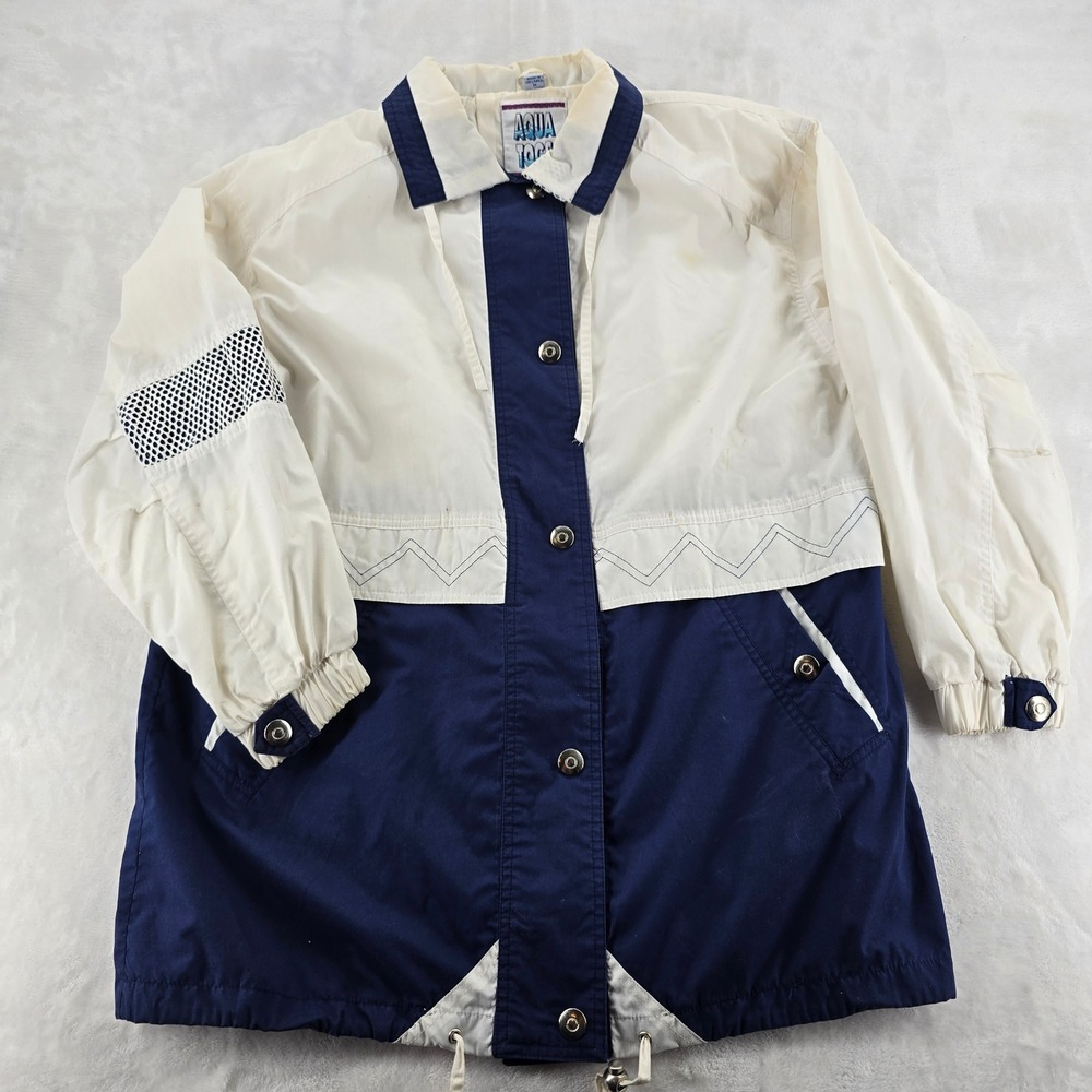 Aqua Togs Jacket Medium Vintage Colorblock Navy White Mesh Sleeve Windbreaker